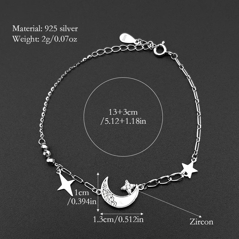 Star Silver Bracelet Sterling Zircon Moon Mystical
