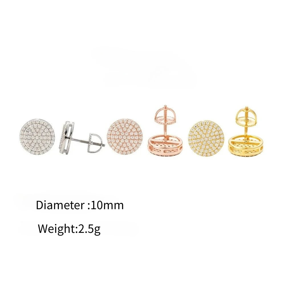 Full Moissanite D Color Round Women's Hip-hop Earrings 925 Silver Screw Ear Stud High Quality Fine Jewelry for Women men Gift