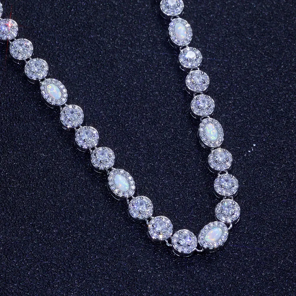 Tennis Chain Necklace Stainless Steel Opal Diamond