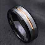 Fashion 8mm Men's Black Tungsten Wedding Band Rings Blue Groove Beveled Edge Knuckle Ring For Boyfriend Father's Day