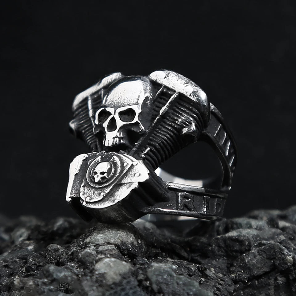 Skull Motorcycle Steel Ring Vintage Steampunk