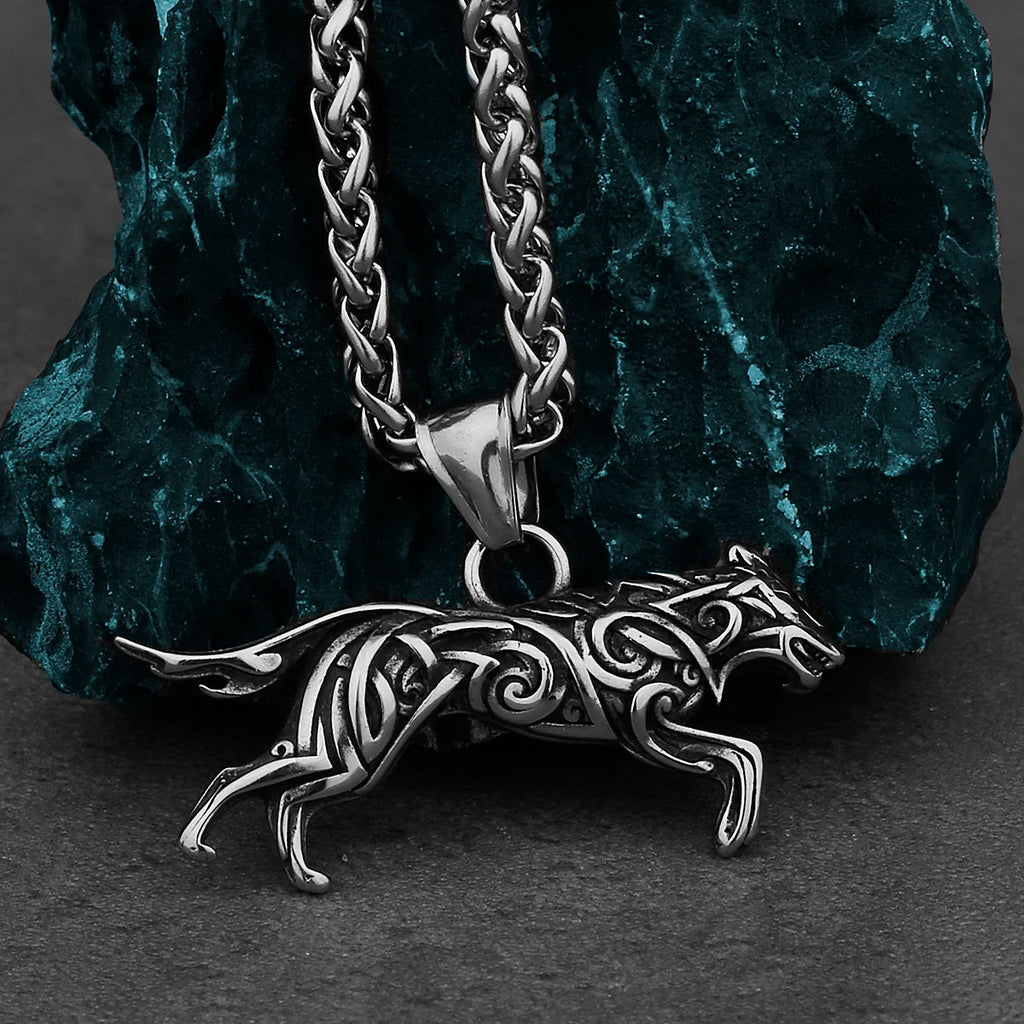 Viking Geri and Freki Knot Wolf Stainless Steel Pendant Men's Fashion Hip Hop Pendant Necklace Nordic Jewelry Gift