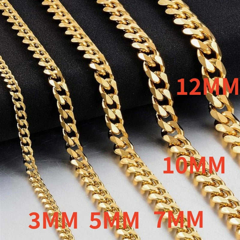 Waterproof Stainless Steel Cuban Link Chain Necklace For Men Goth Punk Accessory Jewelry Black Gold Silver Color