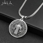San Benito Exorcist Pendant Necklace for Women Men Stainless Steel Christian Saint Benedict Religious Amulet Chain