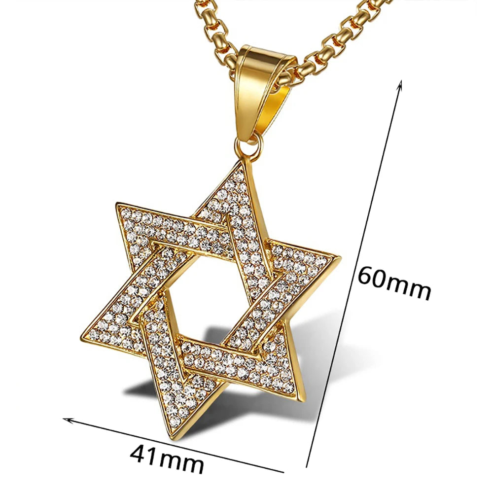 Jewish Star of David Pendant Necklaces Male Gold Color Stainless Steel Hexagram Necklace for Men/Women Jewelry Birthday