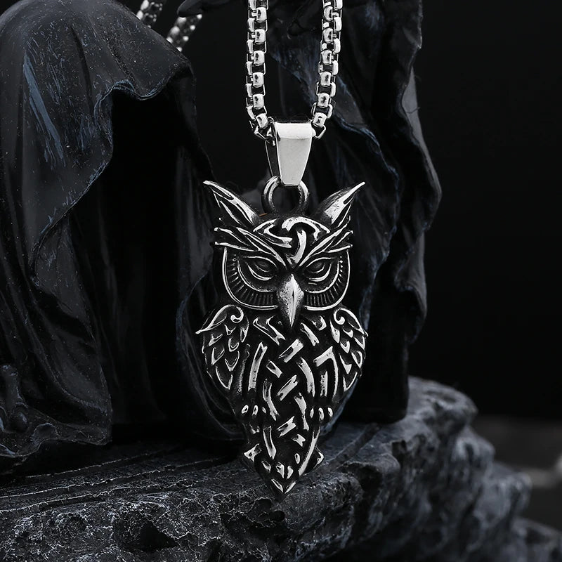 Good Polished Vintage 316L Stainless Steel Fashion Owl Pendant Necklace For Man Women Party Gift Animal Jewelry