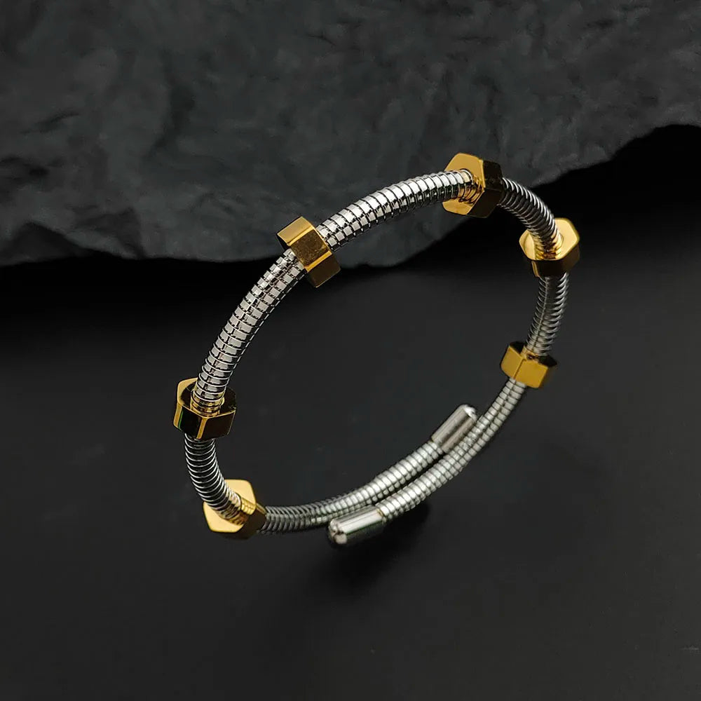 Double Layer Wire Nut Bracelet — Stainless Steel, Gold or Silver
