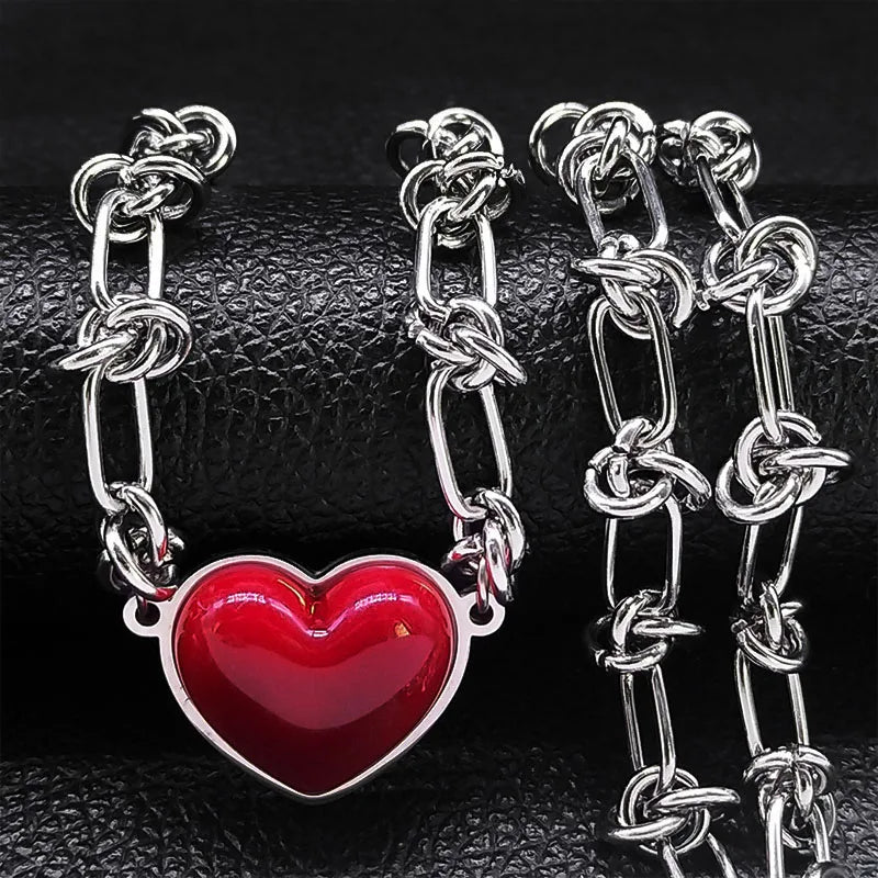 Heart Pendant Necklace Set — Stainless Steel