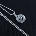 Viking Compass Pendant Necklace Silver Stainless Steel