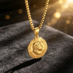Chunky Punk Style Portrait Round Shape Pendant Necklace Waterproof Stainless Steel Popcorn Link Chain Male Hip Hop Jewelry Gifts