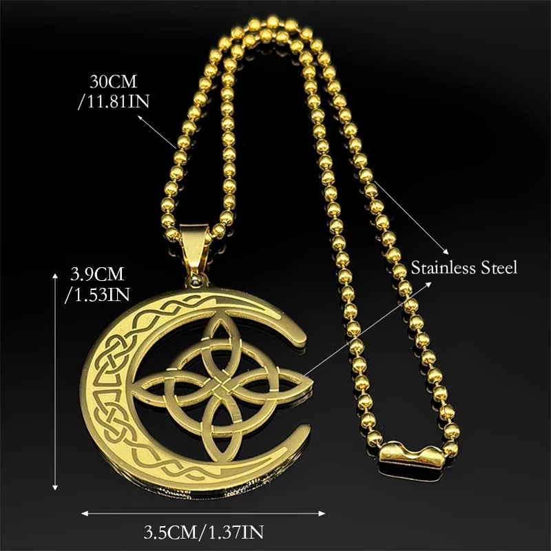 Celtic Gold Pendant Crescent Moon Witch's Knot