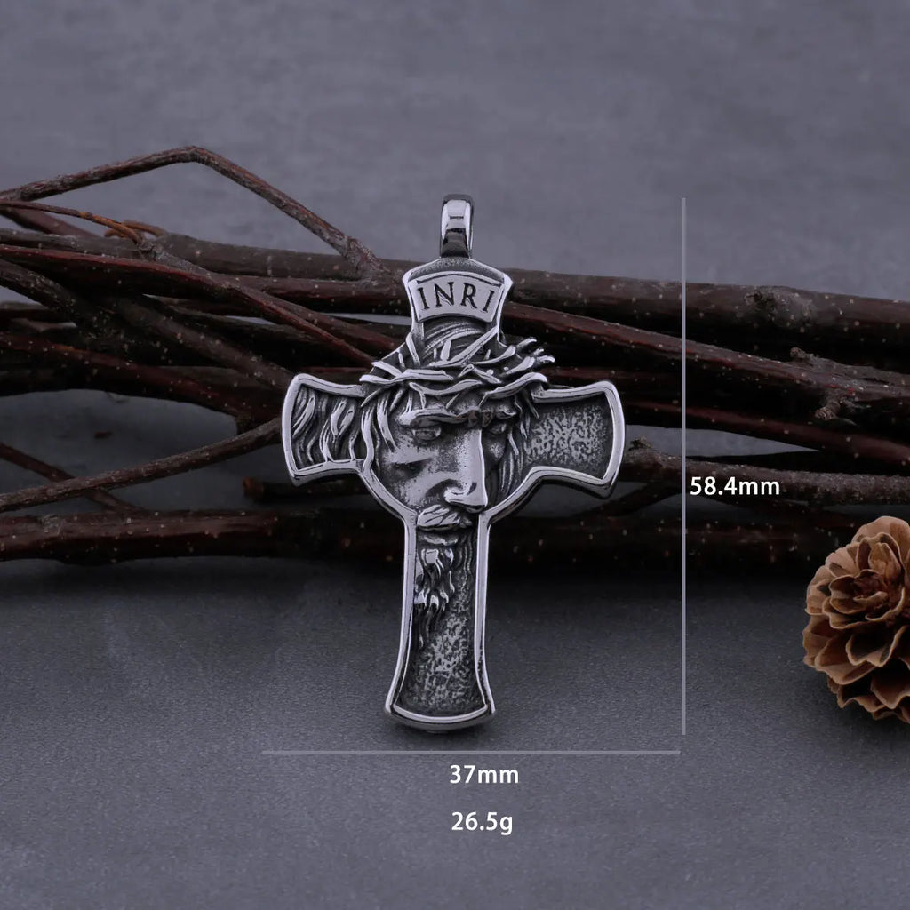 Classic Stainless Steel Cross Jesus Necklace Men Women Christian Pendant Jewelry Gift