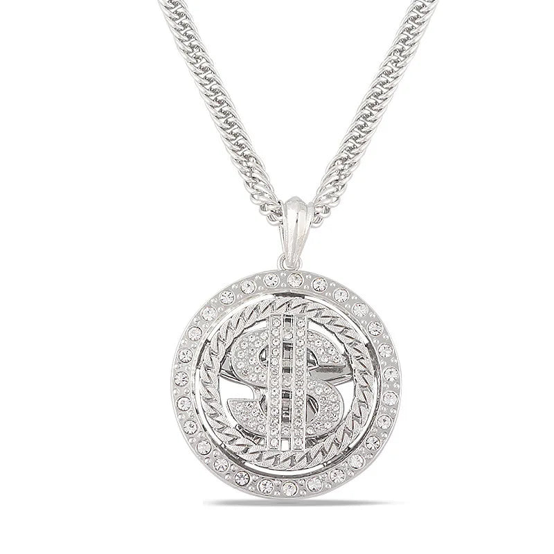 Rotatable Crystal US Dollar Sign Pendant Necklace