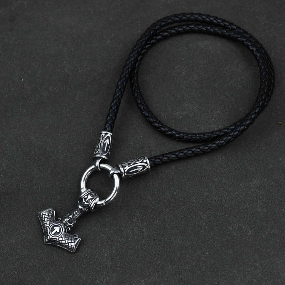 Viking amulet Jewelry Nordic viking rune with thor hammer pendant necklace with stainless steel -king chain