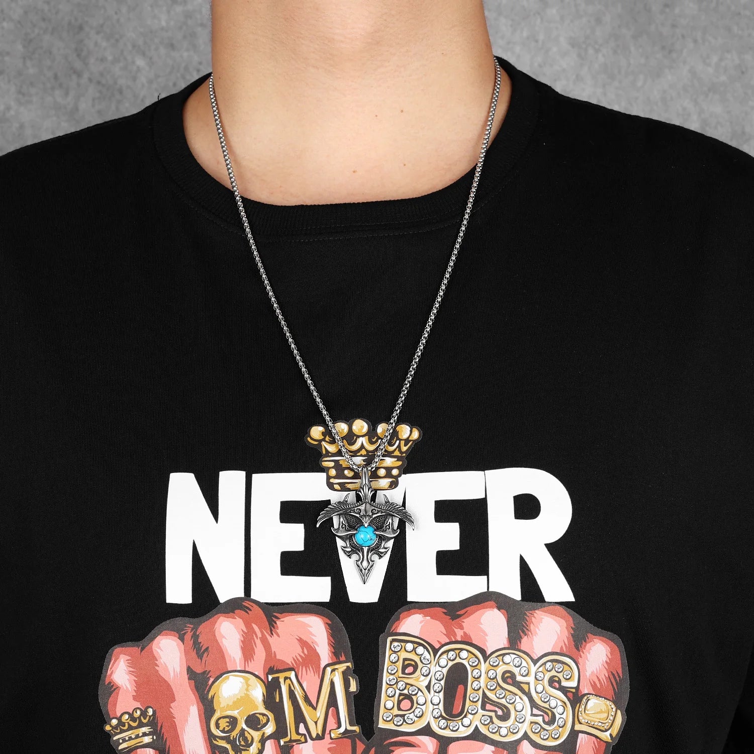 Eagle Pendants Men Green Gem Holy Freedom Necklace 316L Stainless Steel Chain Punk Rock Rap Hip Hop for Male Friend Jewelry Gift
