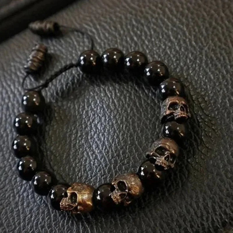 Vintage Gothic Skull Bracelet for Men — Motorcycle Adjustable