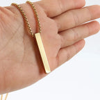 Stainless Steel 3D Bar Pendant Necklace Minimal