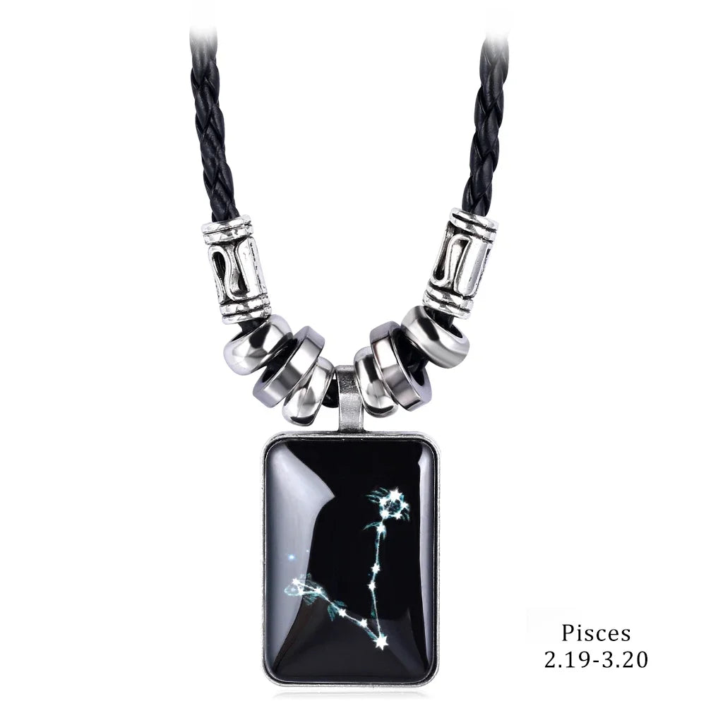 2024 Personalized Pendant Necklace Galaxy Constellation Design 12 Zodiac Sign Horoscope Astrology Necklace For Women Men Resin J