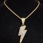 Men Women Hip Hop Lightning Pendant Necklace with 13mm Crystal Cuban Chain HipHop Iced Out Bling Necklaces Fashion Charm Jewelry