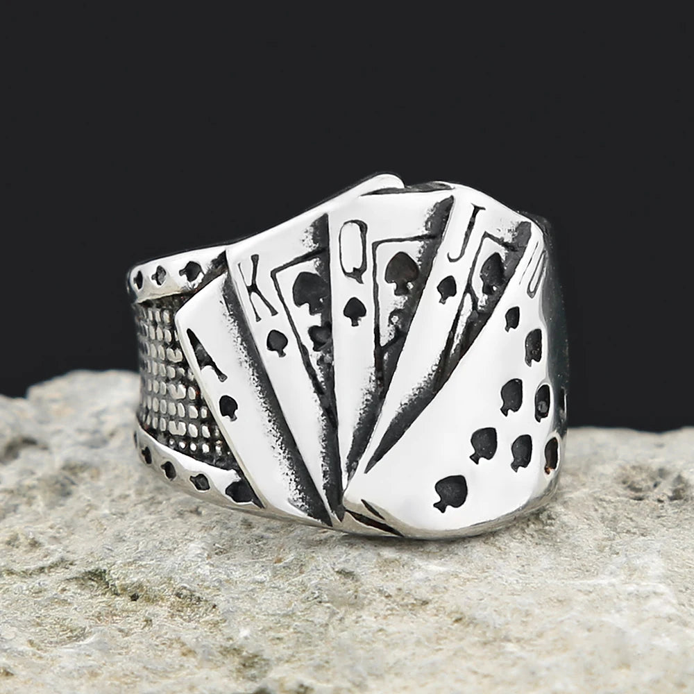 Poker Card Steel Ring Vintage Biker Playing Finger