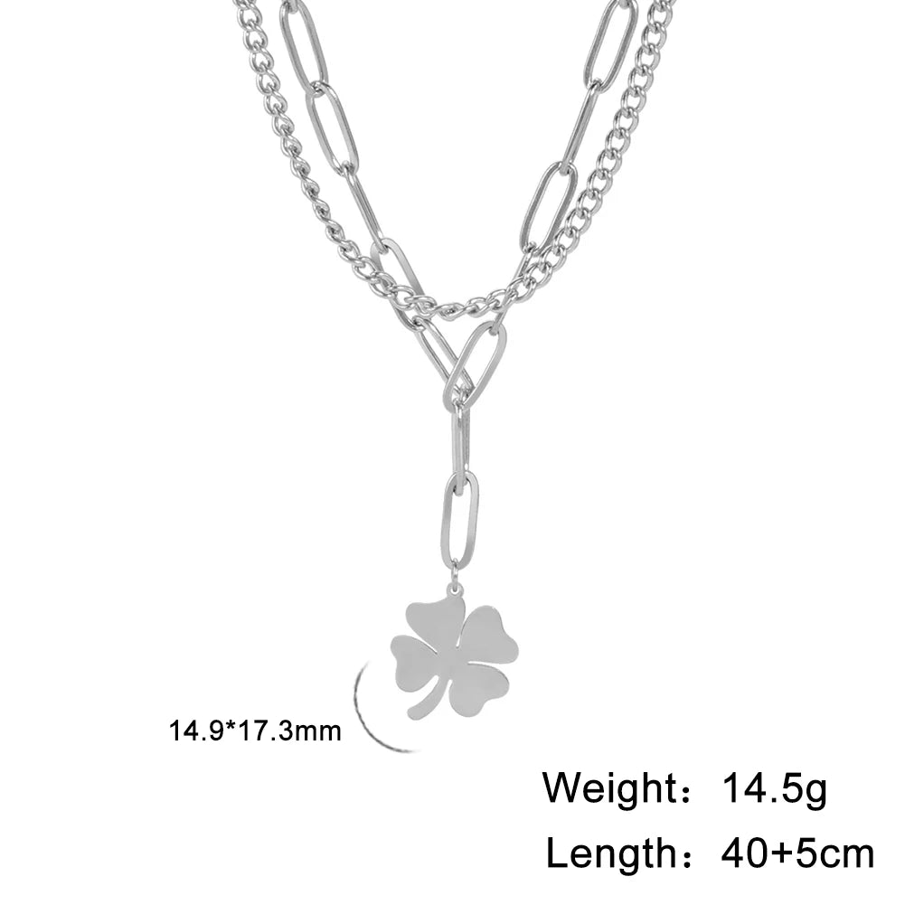 My Shape Fashion 2 Layers Lock Pendant Necklace for Men Punk Stainless Steel Clip Link Chain Necklaces Choker Male Party Jewelry
