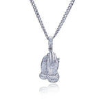 Iced Out Praying Hand Pendant — 925 Silver