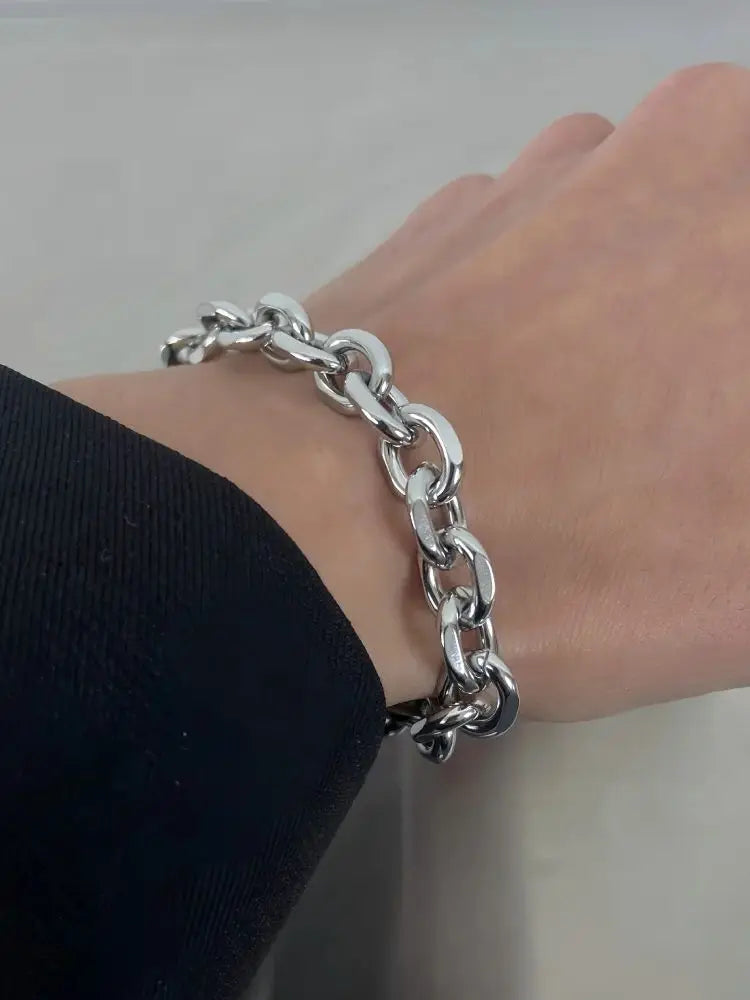 Simple Stainless Steel Men Bracelet INS Silver Color OT Buckle O-Circle Chain Bracelet Fashion Women Jewelry Fashion