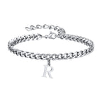 Vnox A-Z Initial Bracelets for Men Women, Never Fade Silver Color Stainless Steel Cuban Chain Bracelet with 26 Letter