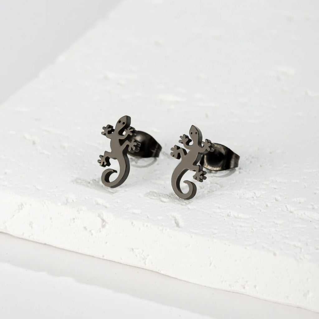 Hip Hop Stainless Steel Lizard Stud Earrings for Women Men Fashion Gecko Cocktail Earings Animal Ear Piercing Jewelry