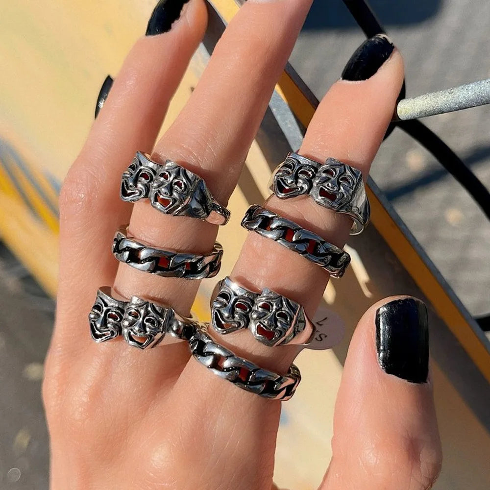Gothic Retro Open Adjustable Ring — Multi-Design, Silver-Tone