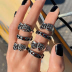 Gothic Retro Open Adjustable Ring — Multi-Design, Silver-Tone