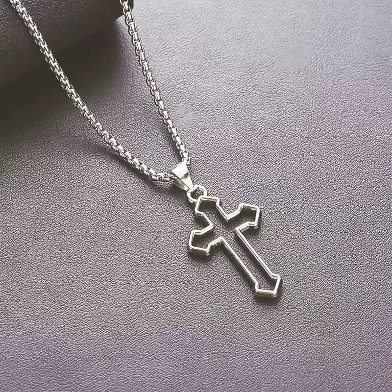 2025New Smooth Cross Necklace women and Men's Titanium Steel Versatile Long Cross Pendant Sweater Chain Accessories