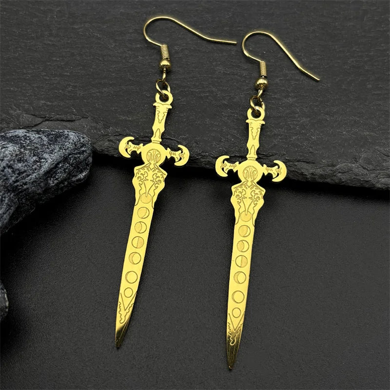 Cross Viking Steel Earrings Vintage Lunar Phase