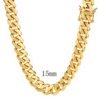Gold Cuban Chain Necklace 15MM Smooth 18K