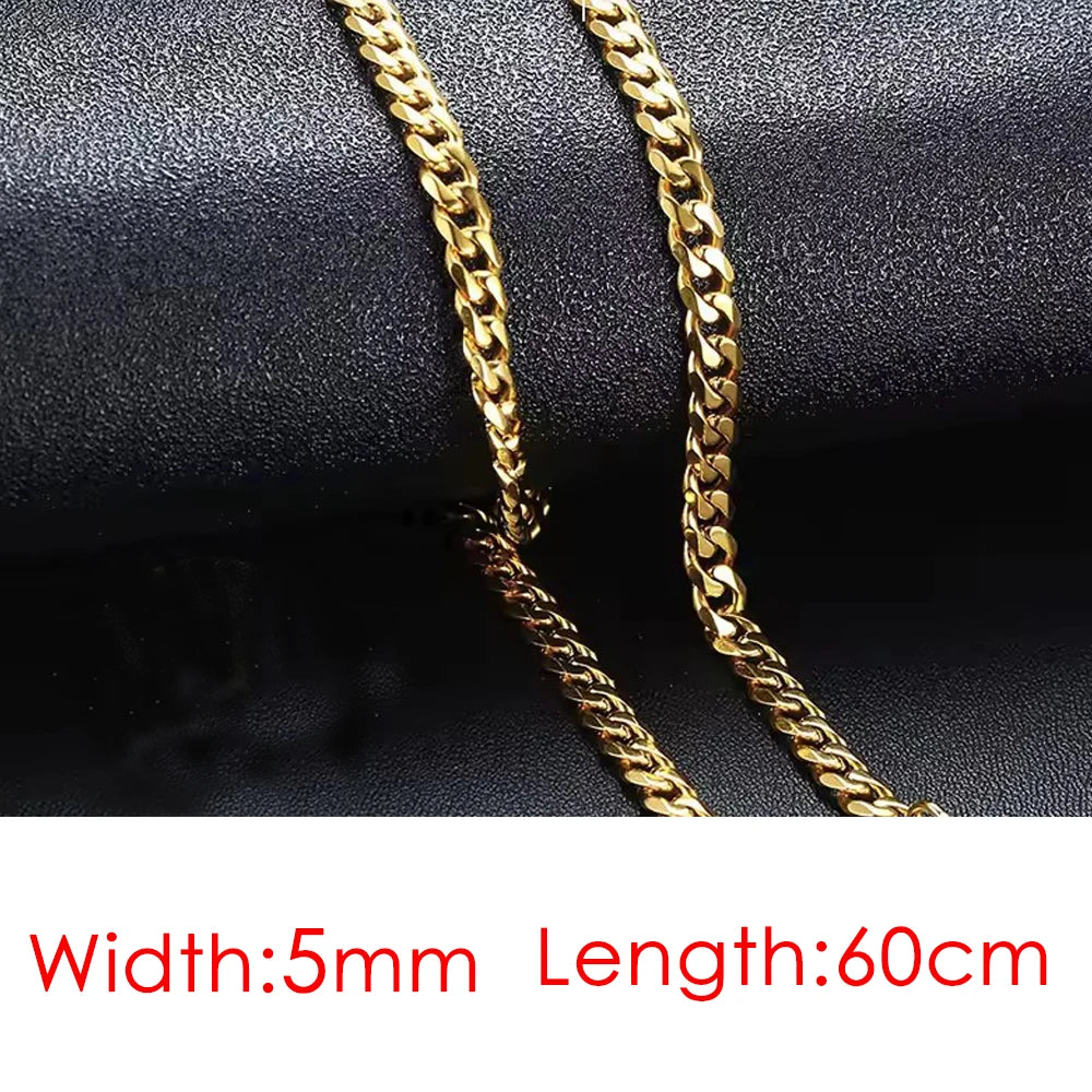 Silver Cuban Chain Necklace Stainless Steel 3/5MM