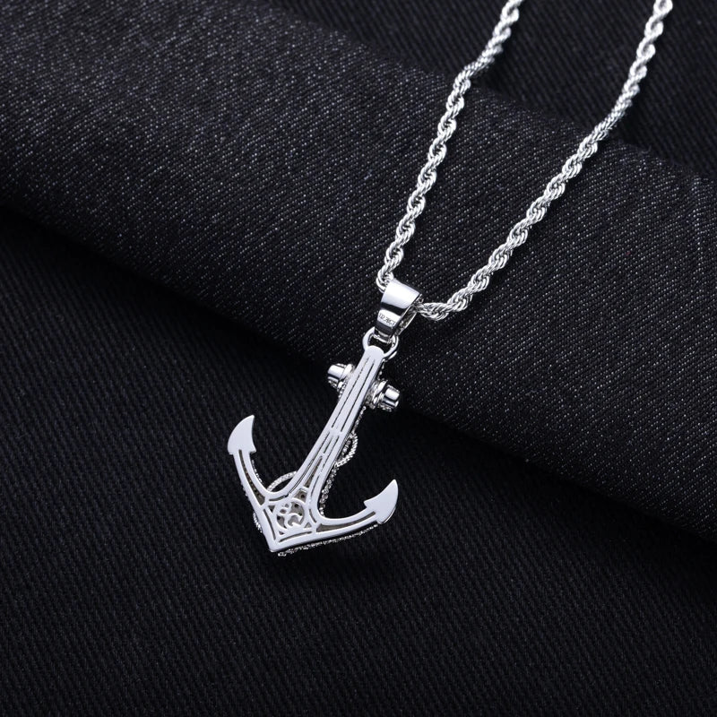 Iced Out Anchor Pendant — 14K Gold