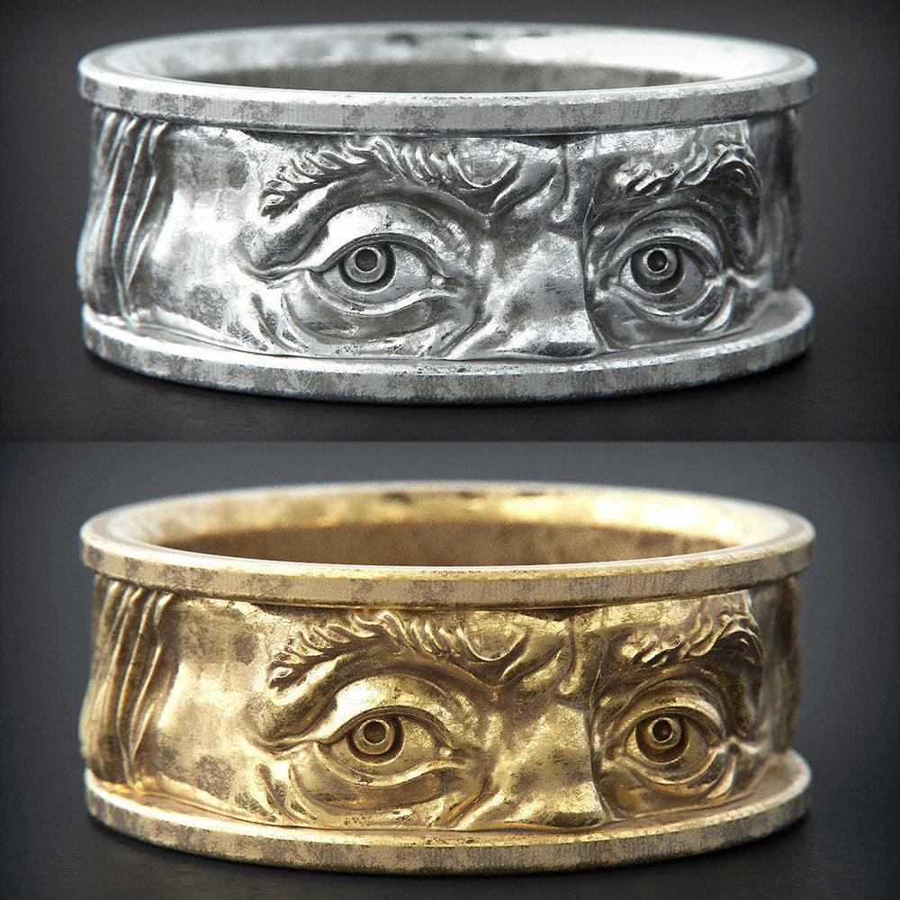 Creative Hot Selling Dual Eye Gaze Ring European And American 925 Silver Plated 18k Gold Relief Carved Eye Men's Ring