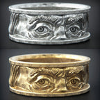 Creative Hot Selling Dual Eye Gaze Ring European And American 925 Silver Plated 18k Gold Relief Carved Eye Men's Ring
