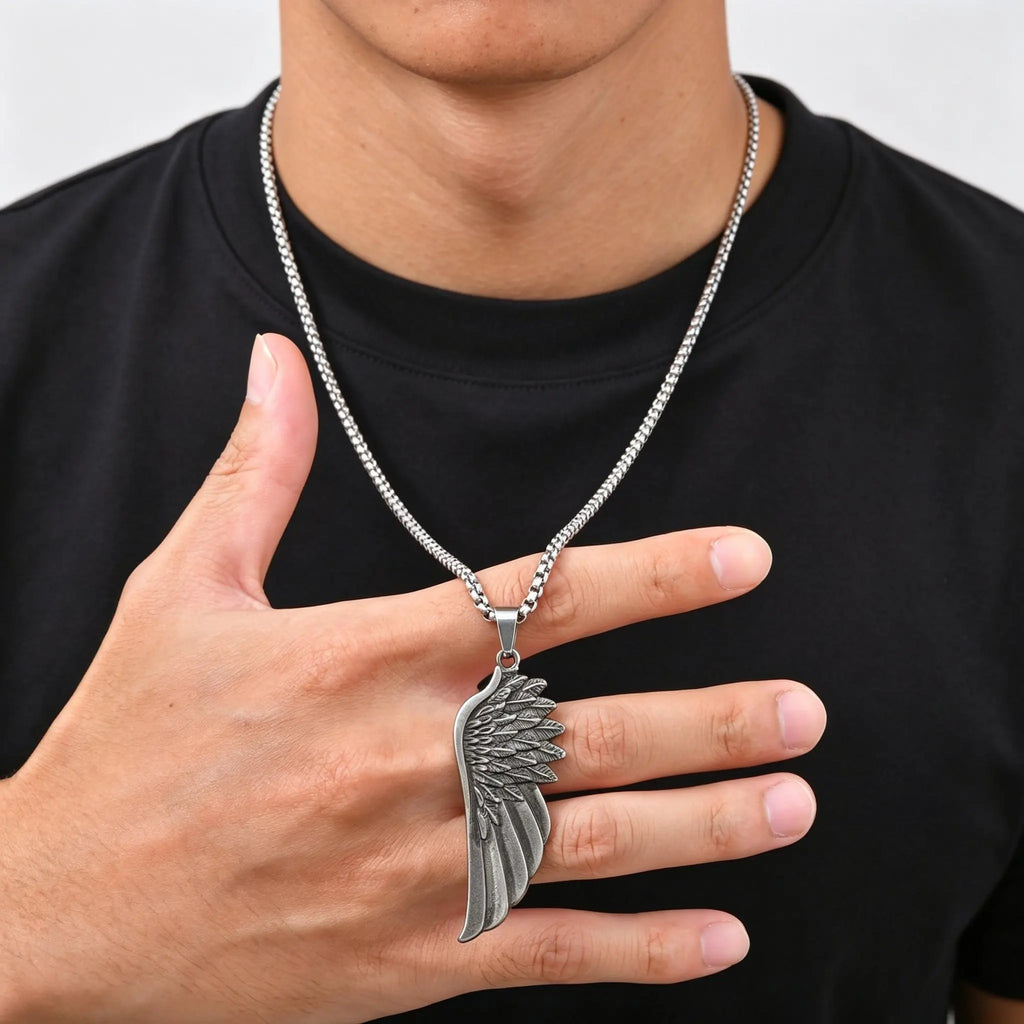 Retro Angel Wings Pendant Necklace — Stainless Steel