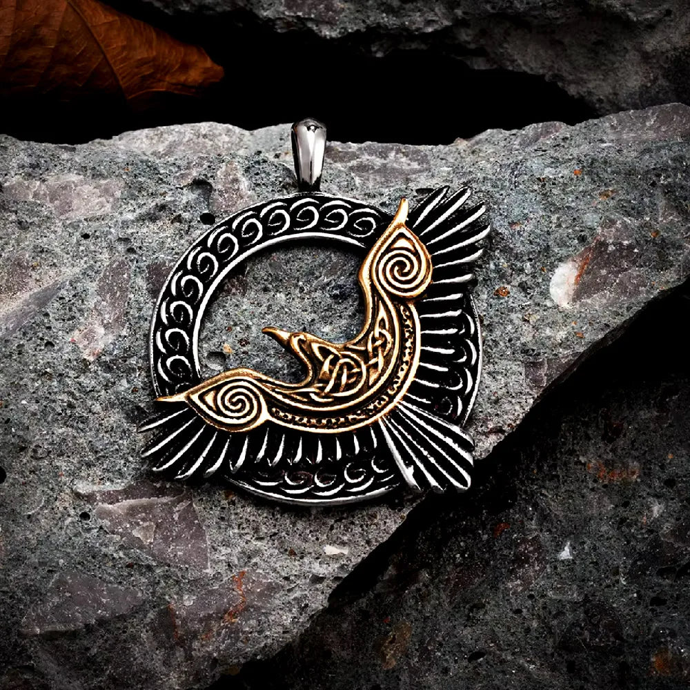 Viking Raven Nordic Amulet Pendant Necklace — Stainless Steel
