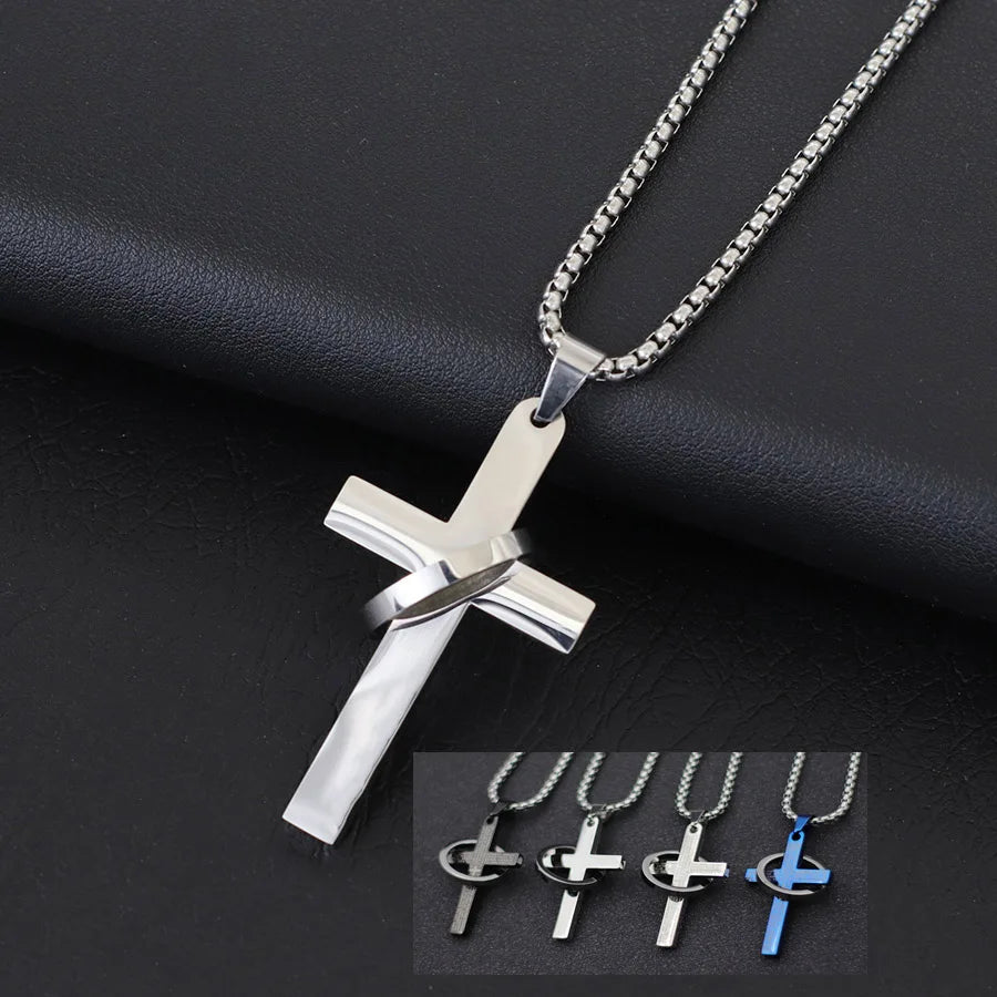 Fashion Men Necklace Unfading Not Allergic Stainless Steel Cross Collar 24 Inches Pendant Jewelry Hiphop Rock Casual