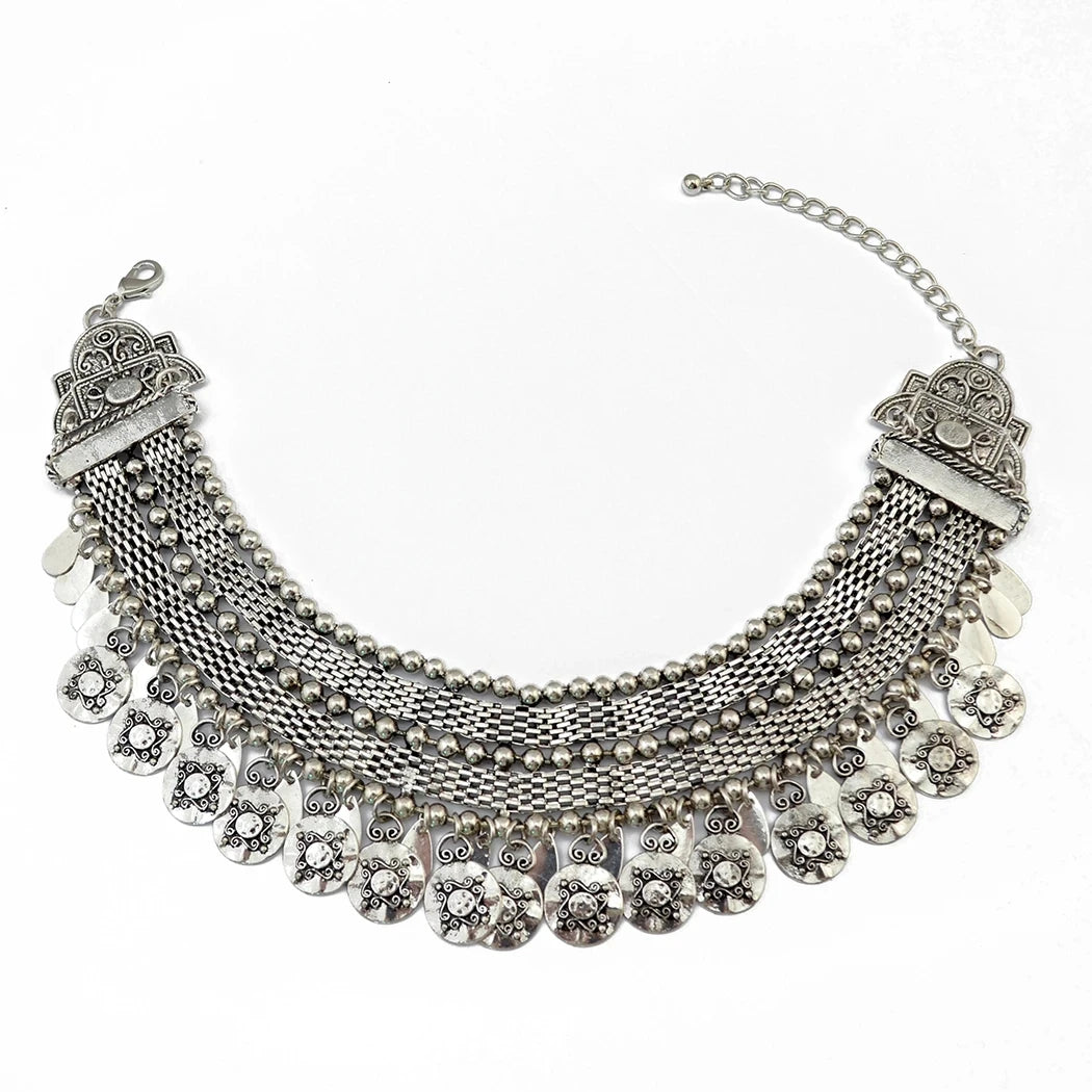 Traditional Gypsy Afghan Ethnic Choker Necklace for Women Vintage African Tribe Bib Moon Collares Boho Pakistan Turkish