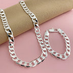 silver 12MM side chain bracelet 23CM necklace jewelry set, suitable for men's daily wear