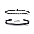 Men's 2pcs Set Simple Fashion Cuban Snake Link Chain Bracelet Stainless Steel Open Cuff Bangle Punk Hip Hop Jewelry Set