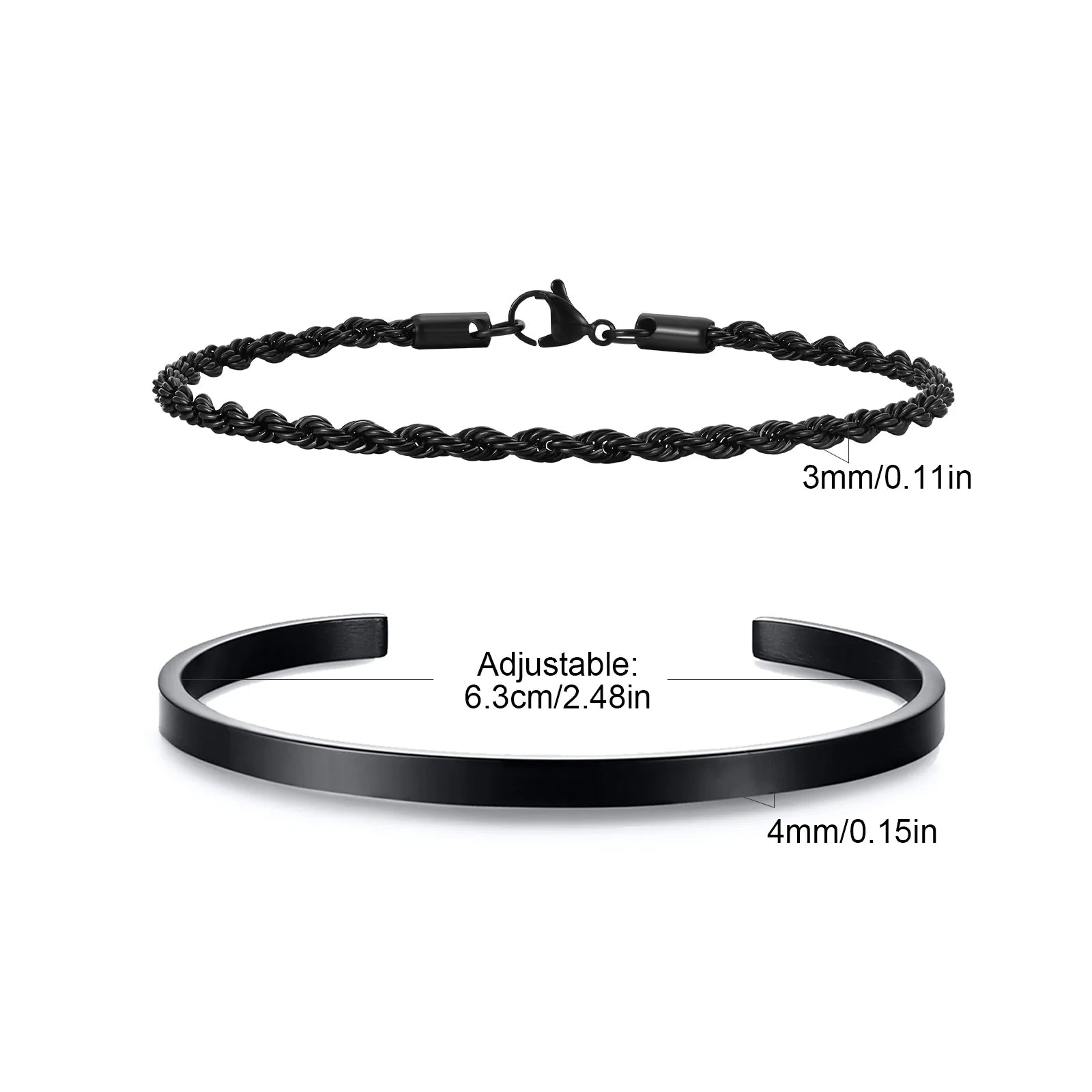 Men's 2pcs Set Simple Fashion Cuban Snake Link Chain Bracelet Stainless Steel Open Cuff Bangle Punk Hip Hop Jewelry Set