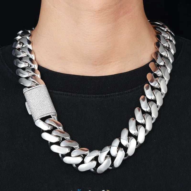 Iced Out Rhombus Cuban Link Chain Necklace 25mm — Two-Tone