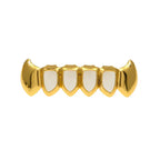 Open Face Teeth Grillz Hollow Top & Bottom Caps — Gold-Tone