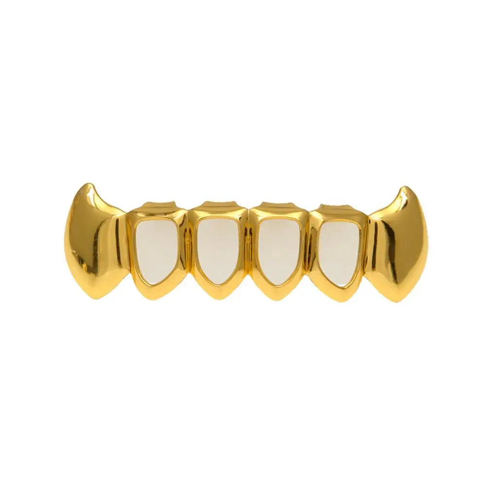 Open Face Teeth Grillz Hollow Top & Bottom Caps — Gold-Tone
