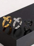 Fashion Vintage Jesus Cross Rings for Men, Waterproof Stainless Steel Adjustable Open Rings, Religious Party Jewelry Gift