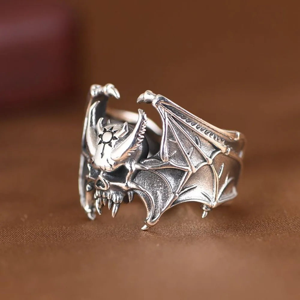 Skull Bat Adjustable Ring Halloween Women Men Punk Biker Cocktail Gothic Fashion Jewelry
